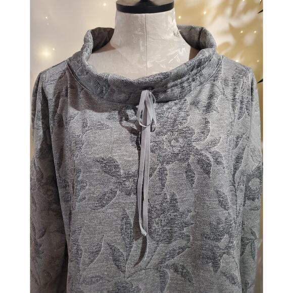 T by Talbots Floral Funnel Tie Neck Pullover Sweatshirt Womens Size 3XP Gray - Picture 5 of 10
